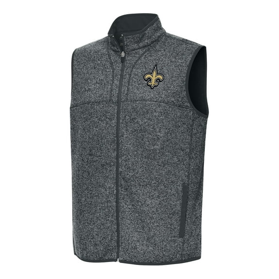 Men's Antigua Heather Charcoal New Orleans Saints Fortune Full-Zip Vest