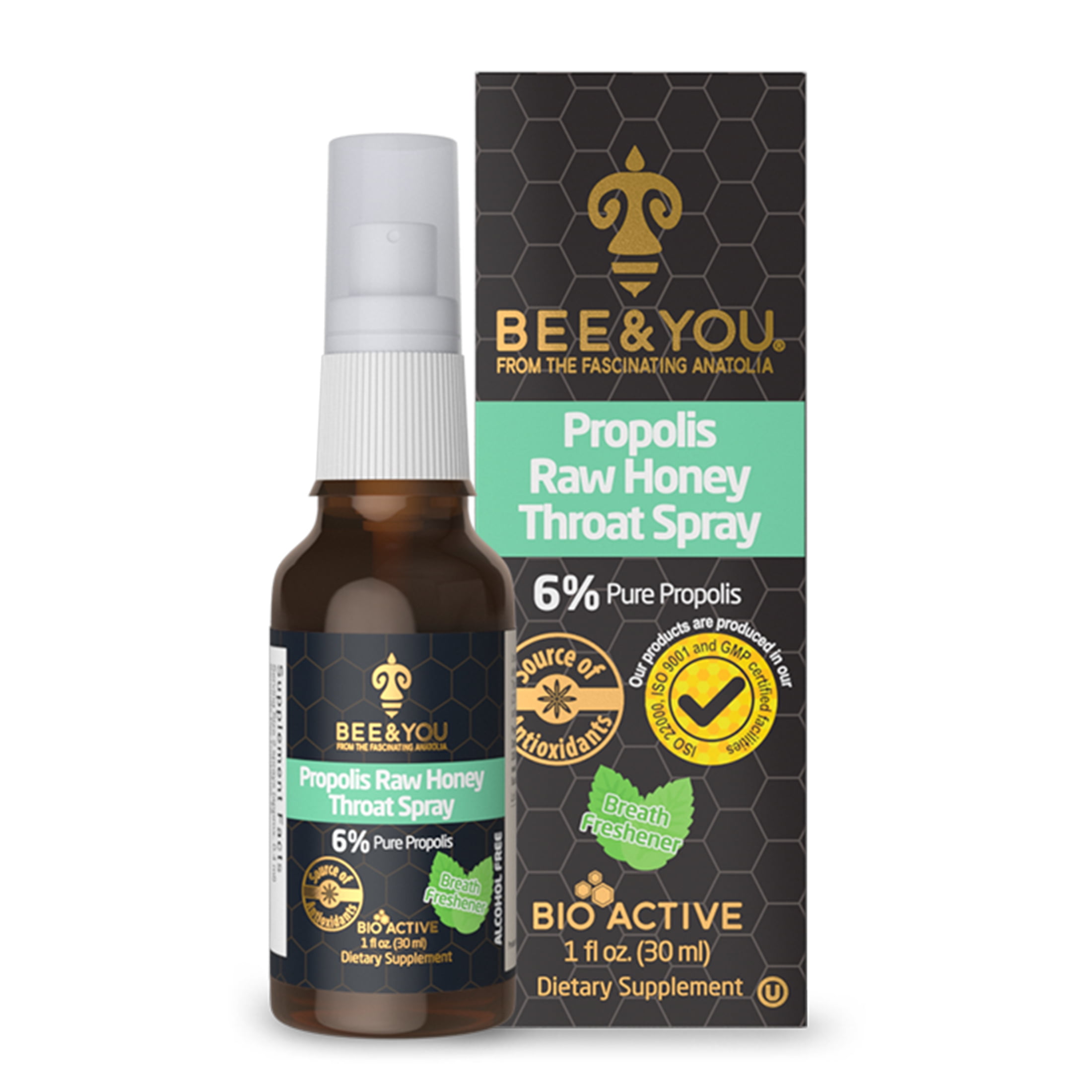 BEE and You Propolis Raw Honey Throat Spray with Menthol - Natural Immune Support & Sore Throat Relief Antioxidants, Keto, Paleo, Gluten-Free, 1 Fl Oz