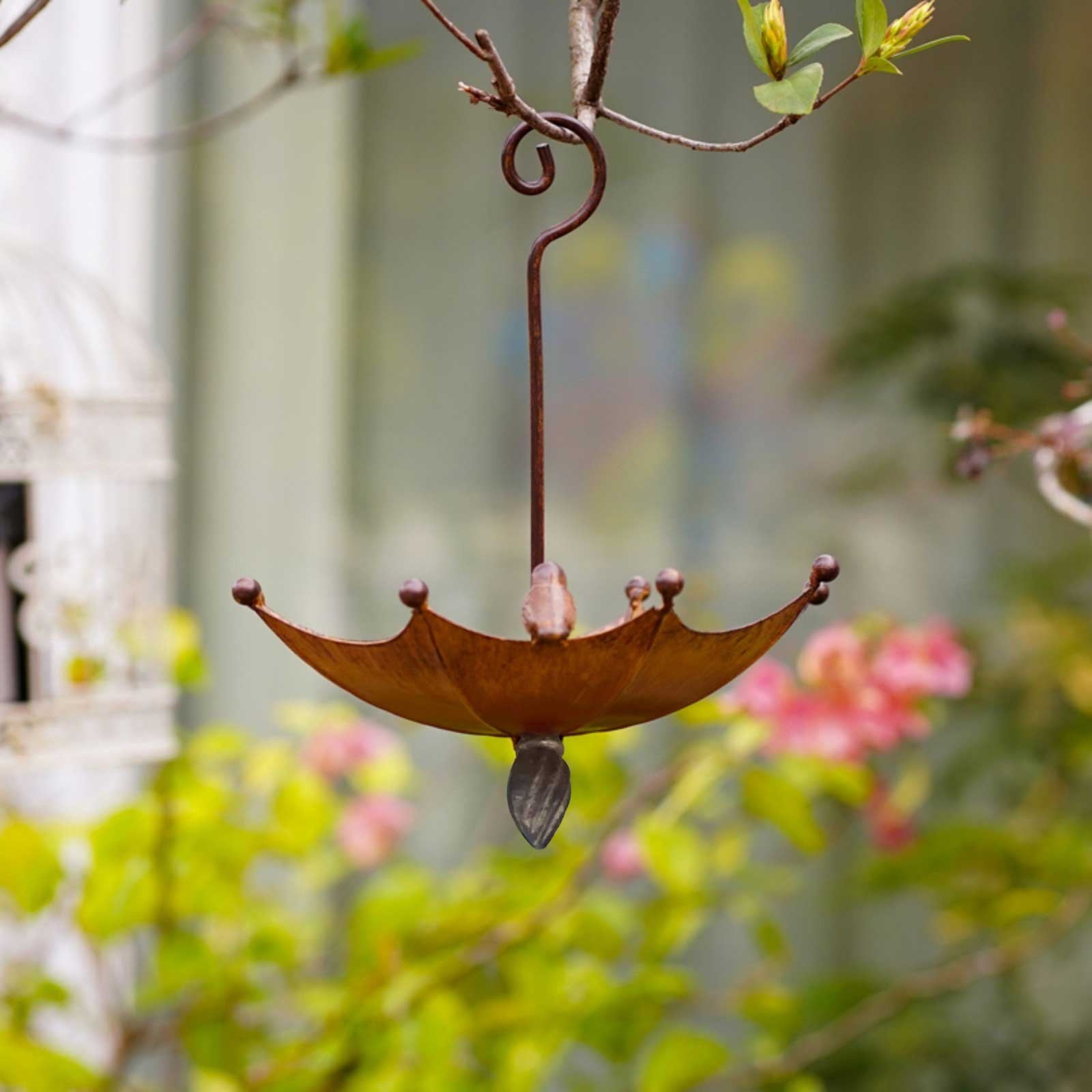 Abreuvoir Oiseaux Parapluie Métal Suspendu - Mangeoire Colibris Bain Oiseaux Jardin Extérieur
