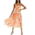 thumbnail image 5 of Women's Sleeveless Dress Solid Color/Print Ruched Bust Square Neckline Open Back Dress, 5 of 7