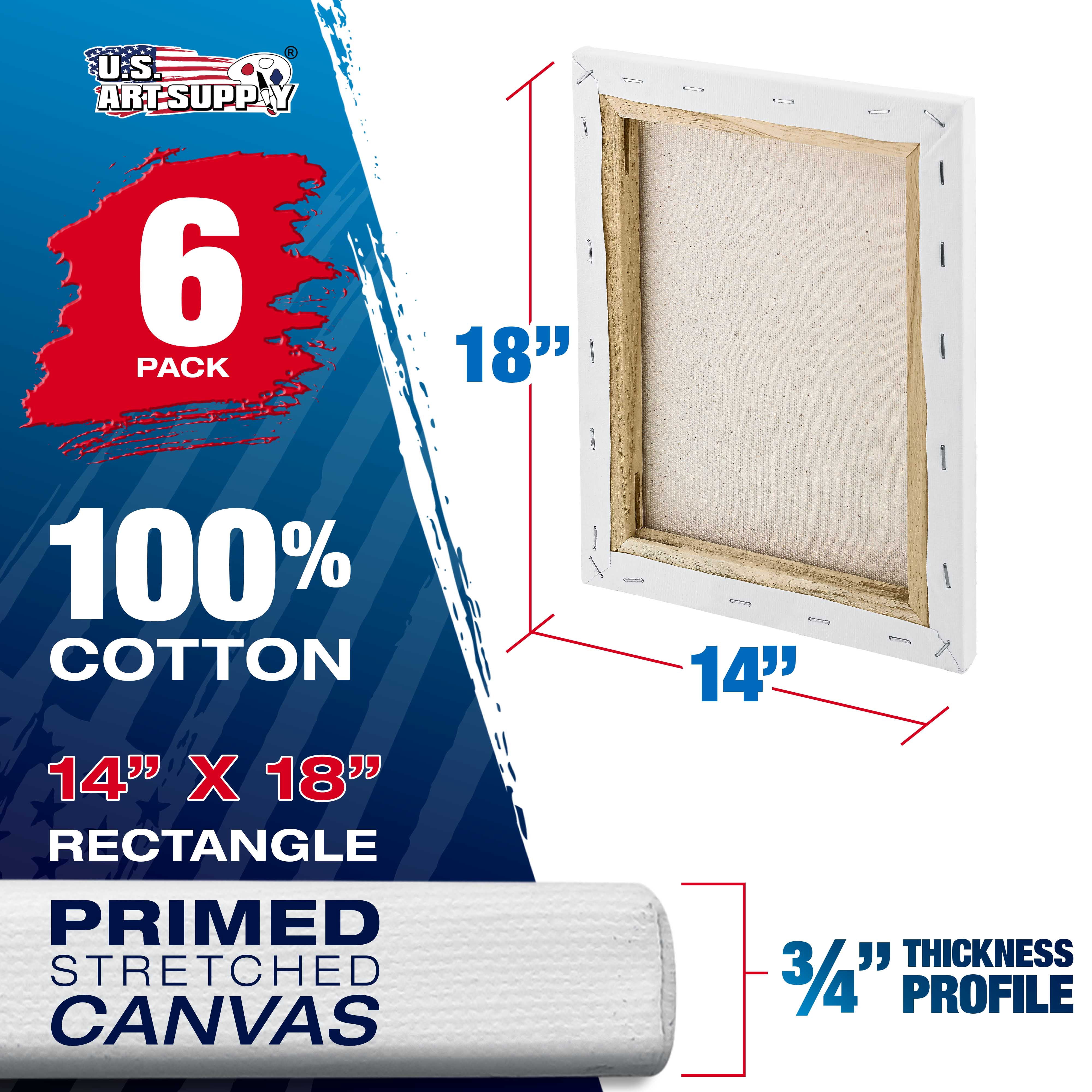 U.S. Art Supply 14 x 18 inch Stretched Canvas 12-Ounce Triple Primed, 6-Pack - Professional Artist Quality White Blank 3/4" Profile, 100% Cotton, Heavy-Weight Gesso - Acrylic Pouring, Oil Painting
