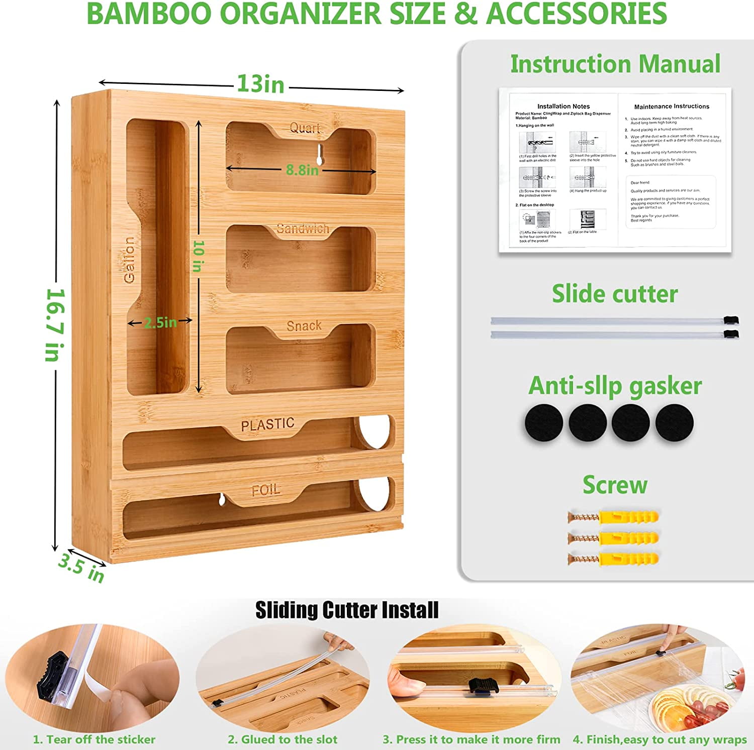 Tujetsch Bamboo Ziplock Bag Storage Organizer