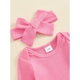 thumbnail image 6 of FEORJGP Toddler Baby Girls 3 Piece Basic Outfits 0 3M 6M 12M 18M Infant Long Sleeves Romper Solid Color Ribbed Jumpsuits and Elastic Pants Headband Kiasual Cute Clothes for Spring Fall Daily, 6 of 7