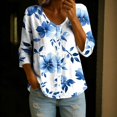 thumbnail image 2 of Boho Tops for Women Linen Regular Fit Floral Blouses Dressy Stretchy Floral Print Loose Blouses Shirts, Blue,L, 2 of 6