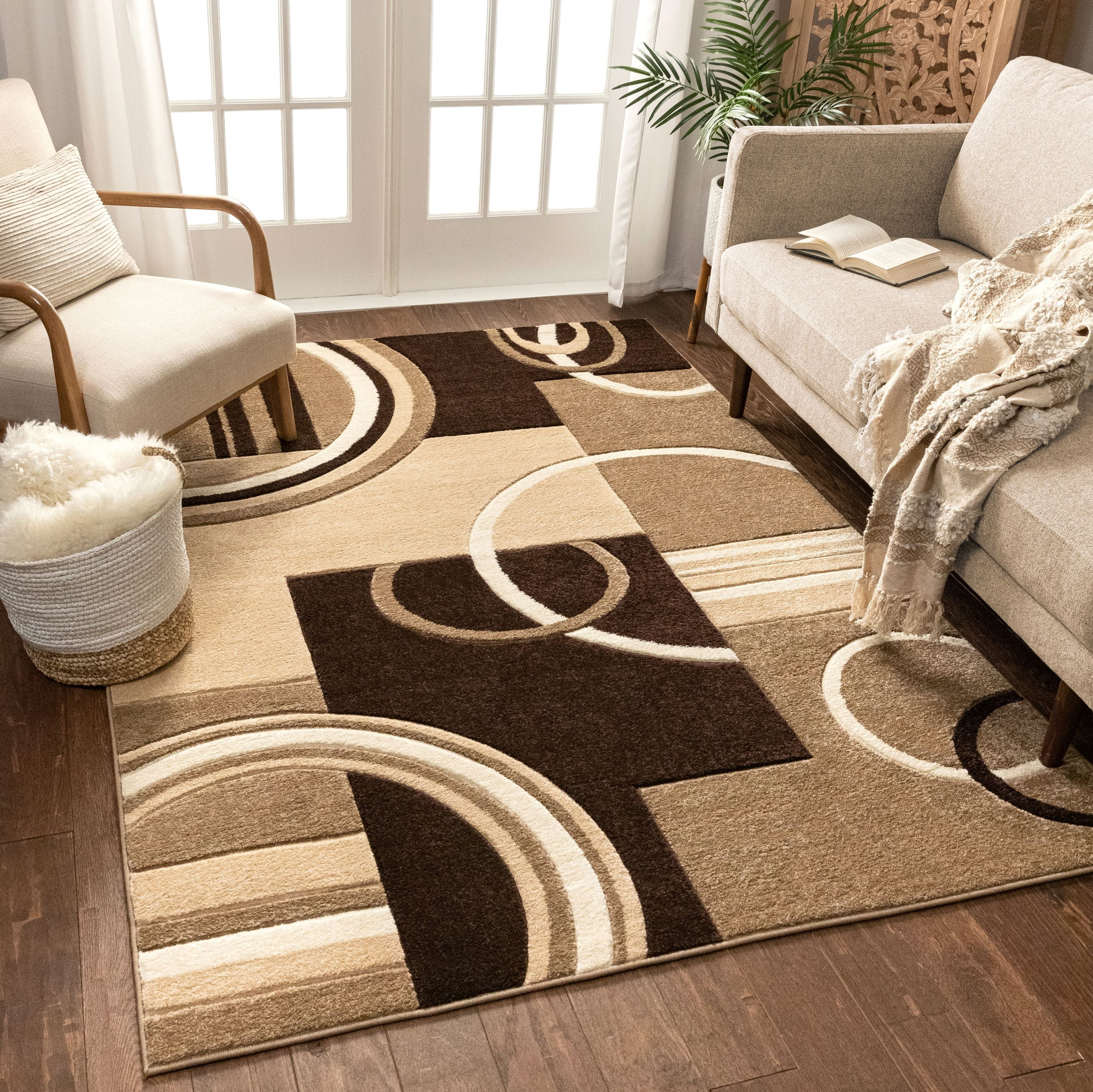 Taupe Light Brown Square Living Room Modern Carpets Extra Large Small Floor Rugs