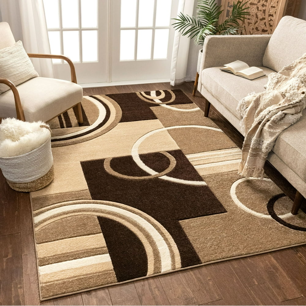 Echo Shapes & Circles Ivory / Beige Brown Modern Geometric Comfy Casual
