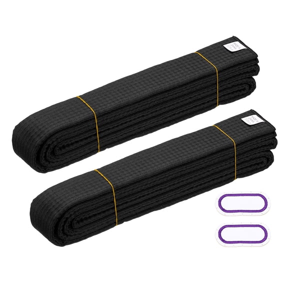 Uxcell Karate Belt, Martial Arts Ranking Belts with Name Tag Solid Cotton Double-Layered Core Long Soft Uniform Training Equipment Fitting for (Taekwondo/Karate/Judo) 7.2ft&2Pcs&Black