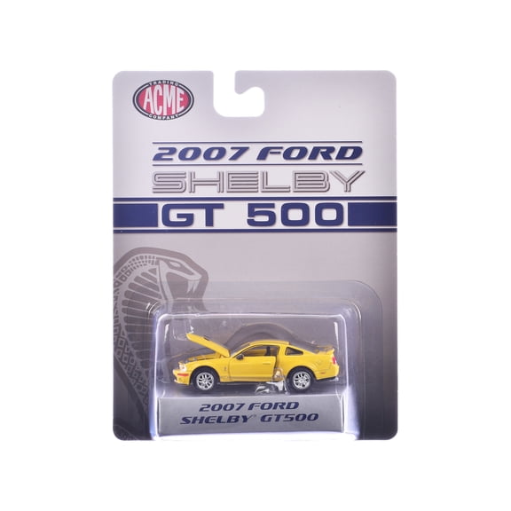 2007 Ford Shelby GT500 Yellow with Silver Stripes "Shelby Collectibles" Series 1/64 Diecast Model Car by ACME