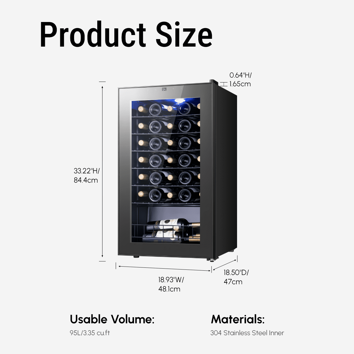Yeego 3.4 cu.ft. Wine Cooler Refrigerator, 34 Bottle Mini Fridge with Double Glass Door for Office & Home, Black
