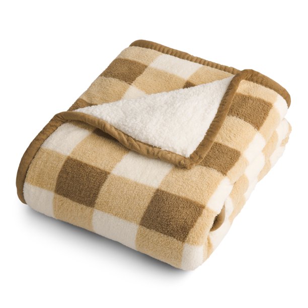 Better Homes & Gardens Printed Sherpa to Sherpa Throw Blanket, Beige