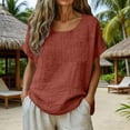 thumbnail image 2 of Dagugfen Cotton Linen Shirts for Women Short Sleeve Crew Neck Lightweight Breathable Casual Tee Shirts with Pocket, 2 of 6