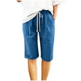 thumbnail image 2 of Womens Bermuda Shorts Elastic Waistband Pockets Drawstring Cotton Linen Knee Length Bermuda Long Shorts for Women, 2 of 5