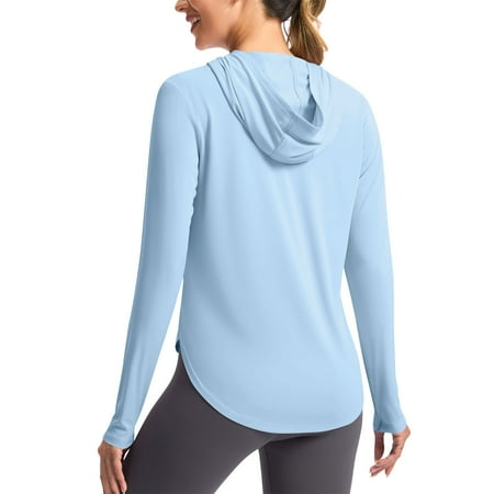 JGGSPWM Women s UPF 50+ Long Sleeve Sun Shirt with Hoodie SPF UV Protection Hiking Fishing Outdoor Lightweight Outwear Light Blue 2XL
