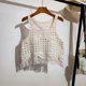 thumbnail image 4 of Women Summer Hollowed Out Crocheted Knitted Beach Vests Solid Tassels Bohemian Sleeveless Pullover Crop Top Cover Up apricot, 4 of 4