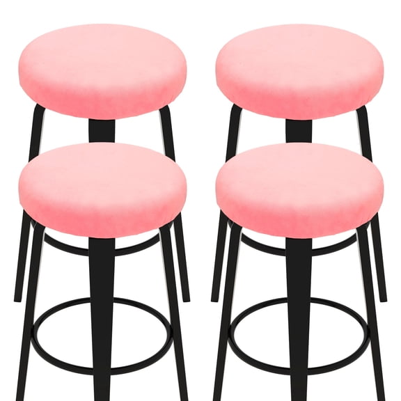 Uxcell 4 Pcs Velvet Bar Stool Covers, 10-14 Inch Round Bar Stool Cover with Elastic Band Stretch Chair Seat Cover Washable Slipcovers for Round Stool Chair, Pink