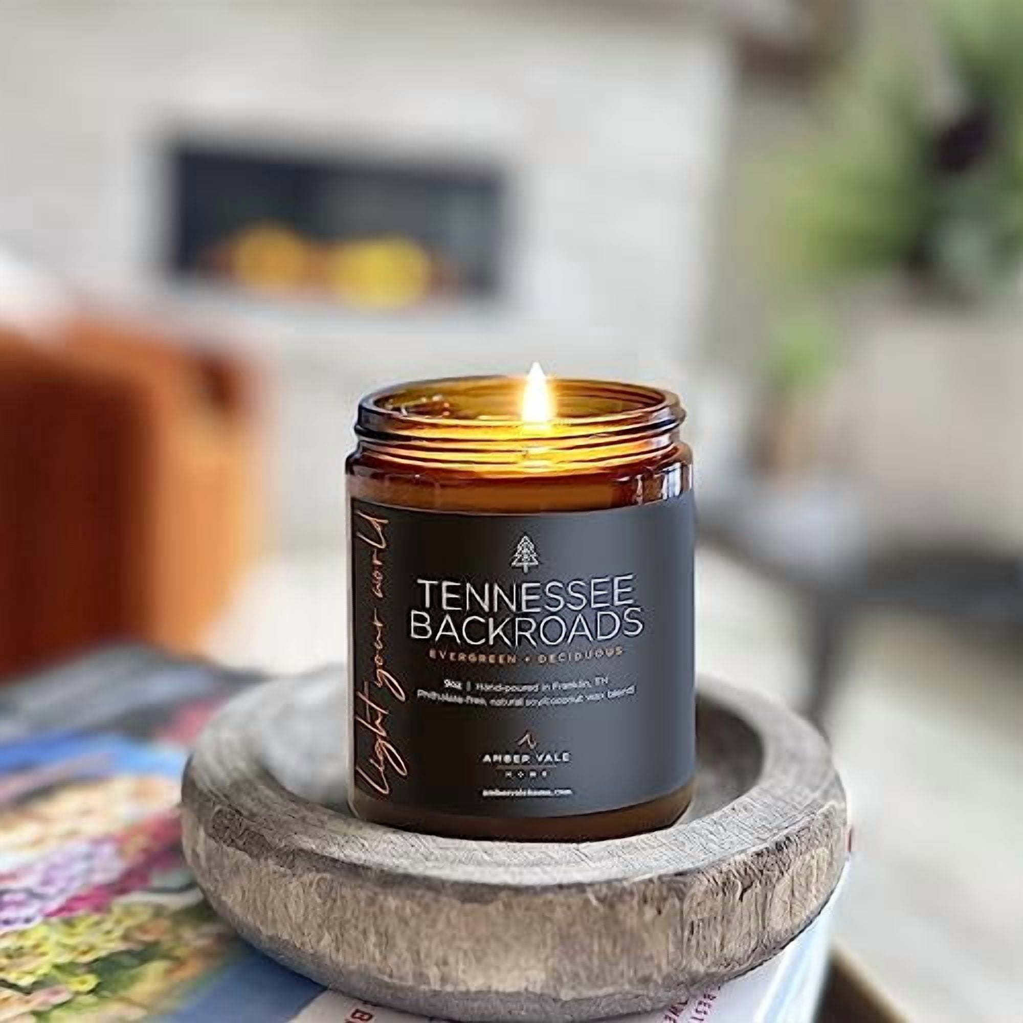 Amber Vale Home Tennessee BACKROADS, Evergreen and Deciduous Pine Scented Natural Soy and Coconut Wax Candle, Phthalate Free, Non-Toxic and Healthy Clean Burning, 9oz Jar