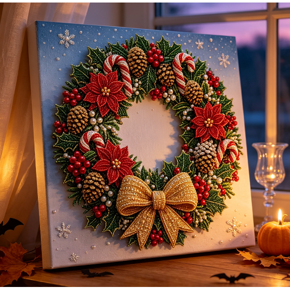 Luckky DIY Christmas Pearl Diamond Painting Art Kit with Frame,Christmas Pearl Beads Art Craft for Adults Beginner,Gemstone Diamond Dots Beads for Home Wall Decor,Healing Stress-Relieving