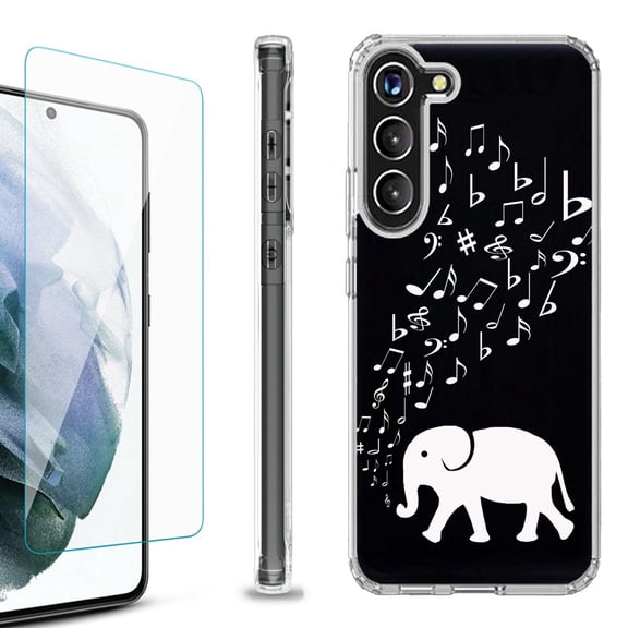 OneToughShield ® for Samsung Galaxy S23  S23 Plus 5G Shockproof Bumper Phone Case, with Tempered Glass Screen Protector - Elephant Music