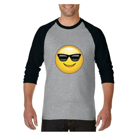 MmF - Mens Raglan Sleeve Baseball T-Shirts, up to Size 3XL - Emoji with Sunglasses
