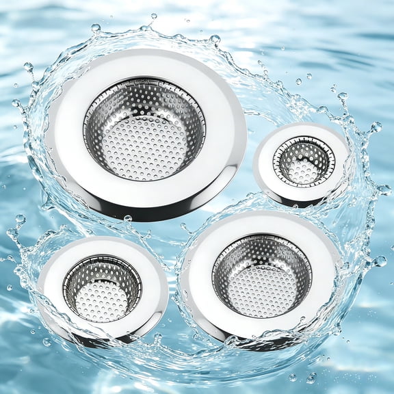 Giantjellies Kitchen Sink Strainer, Stainless Steel Sink Drain Strainer, Dishwasher Safe, Pack of 4 4.5",3.5",2.95",0.7"