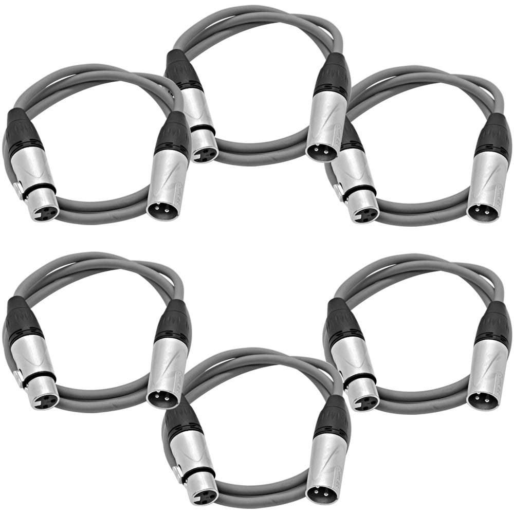 Seismic Audio 6 Pack of 3 Foot Gray XLR Patch Cables Microphone Cords