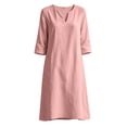thumbnail image 4 of Sokhug Womens 3/4 Sleeve Tunic Dress Cotton Blend Casual V Neck Loose Fit Summer Flowy Swing Shift Dress with Side Pockets, 4 of 8