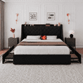 thumbnail image 3 of Virans Full Bed Frame with 4 Storage Drawers & Charging Station, Upholstered Platform Bed Frame with Wingback Storage Headboard,No Box Spring,Black, 3 of 8