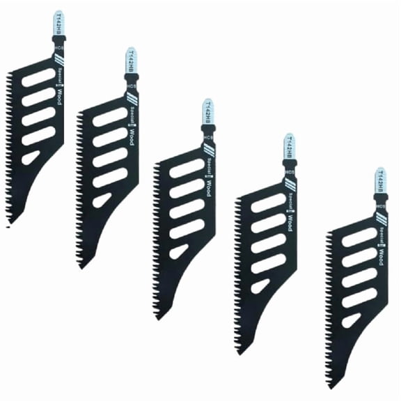 5 Pack Special Wood T142HB Curved Jigsaw Blades, Black Steel Construction,Special-Shaped Design for Wood Cutting