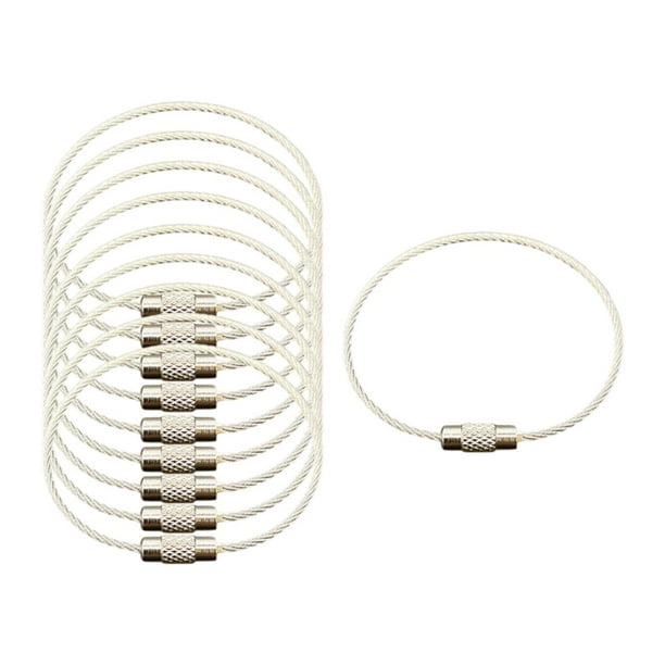 10 llaveros de alambre de acero de 1,5 mm con cierre de rosca, resistentes para etiquetas de equipaje, juguetes, tarjetas de audio para niños, llaves