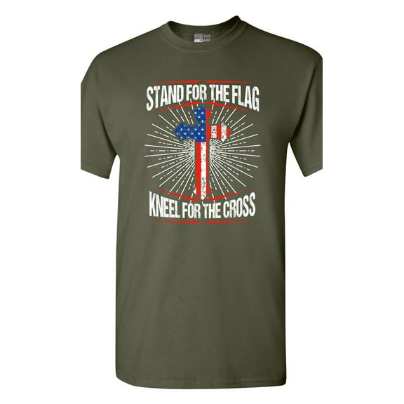 I Stand For The Flag Kneel For The Cross American Flag USA DT Adult T-Shirt Tee