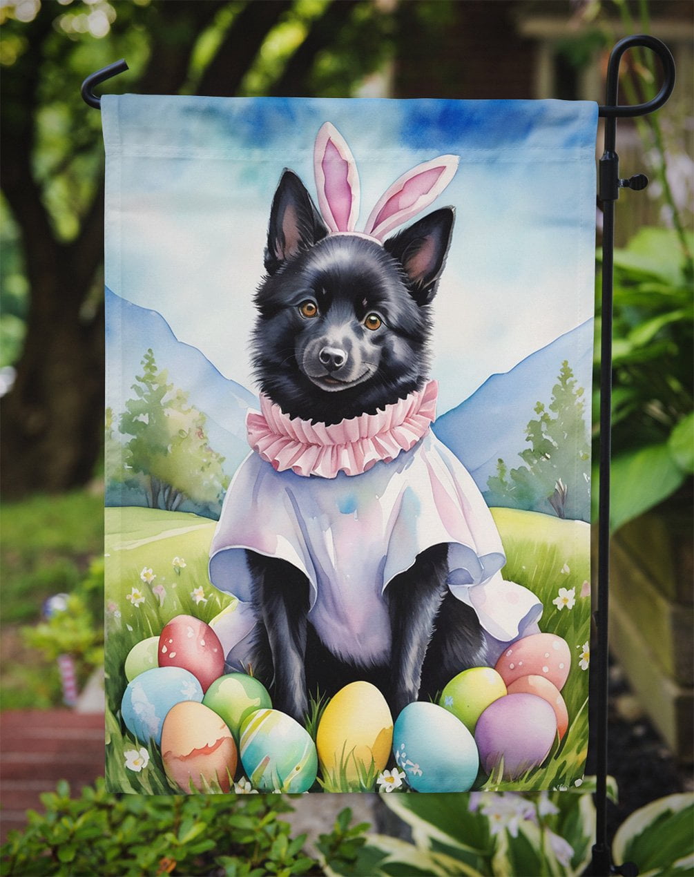 Schipperke Easter Egg Hunt Garden Flag 11.25 in x 15.5 in