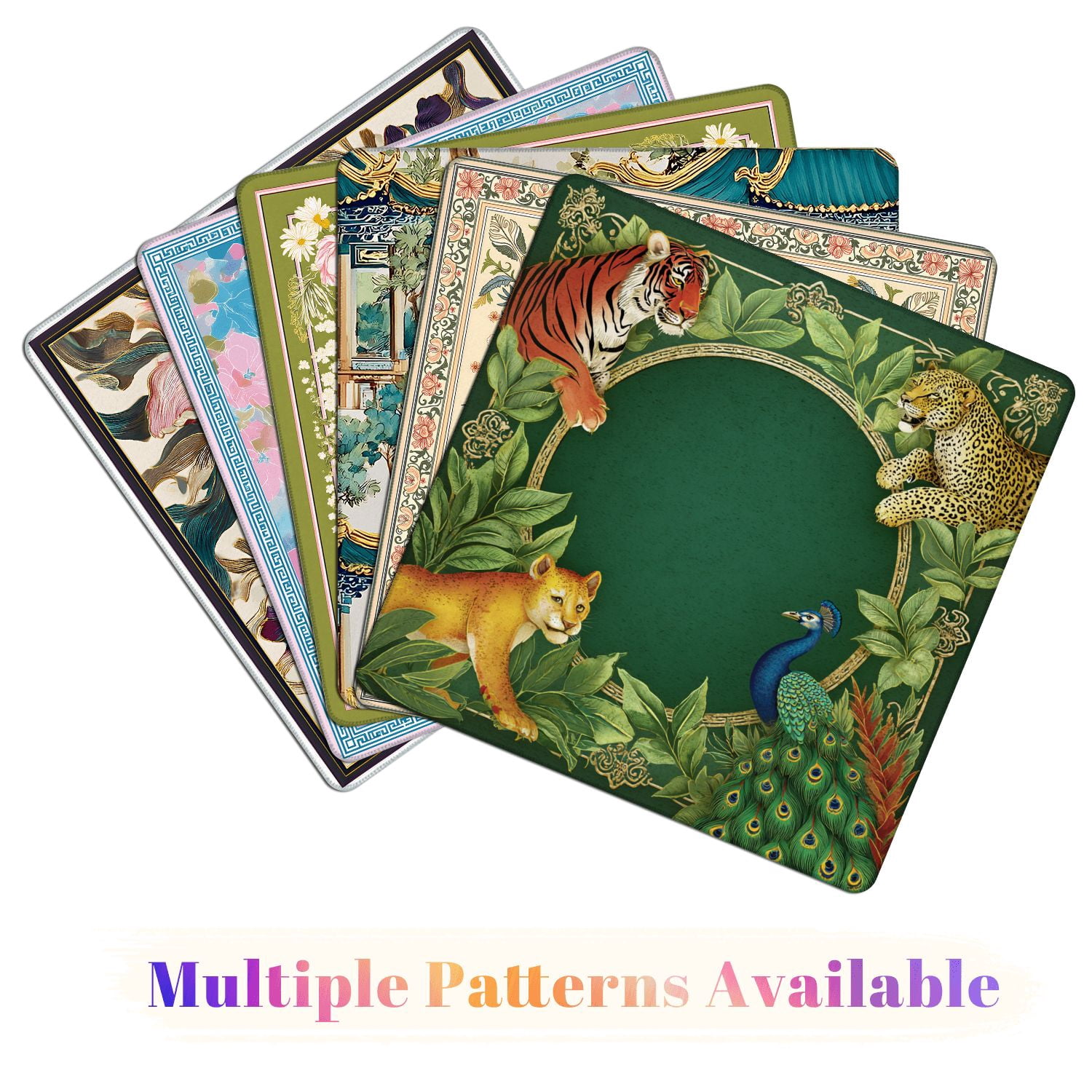 Mahjong Mat 31.5" x 31.5" Wildlife Jungle Scene Tiger Leopard Lion Peacock Greenery Non-Slip Noise Reduction American Mahjong Tiles Table Cover for Dominoes Poker Card Board Games Gift