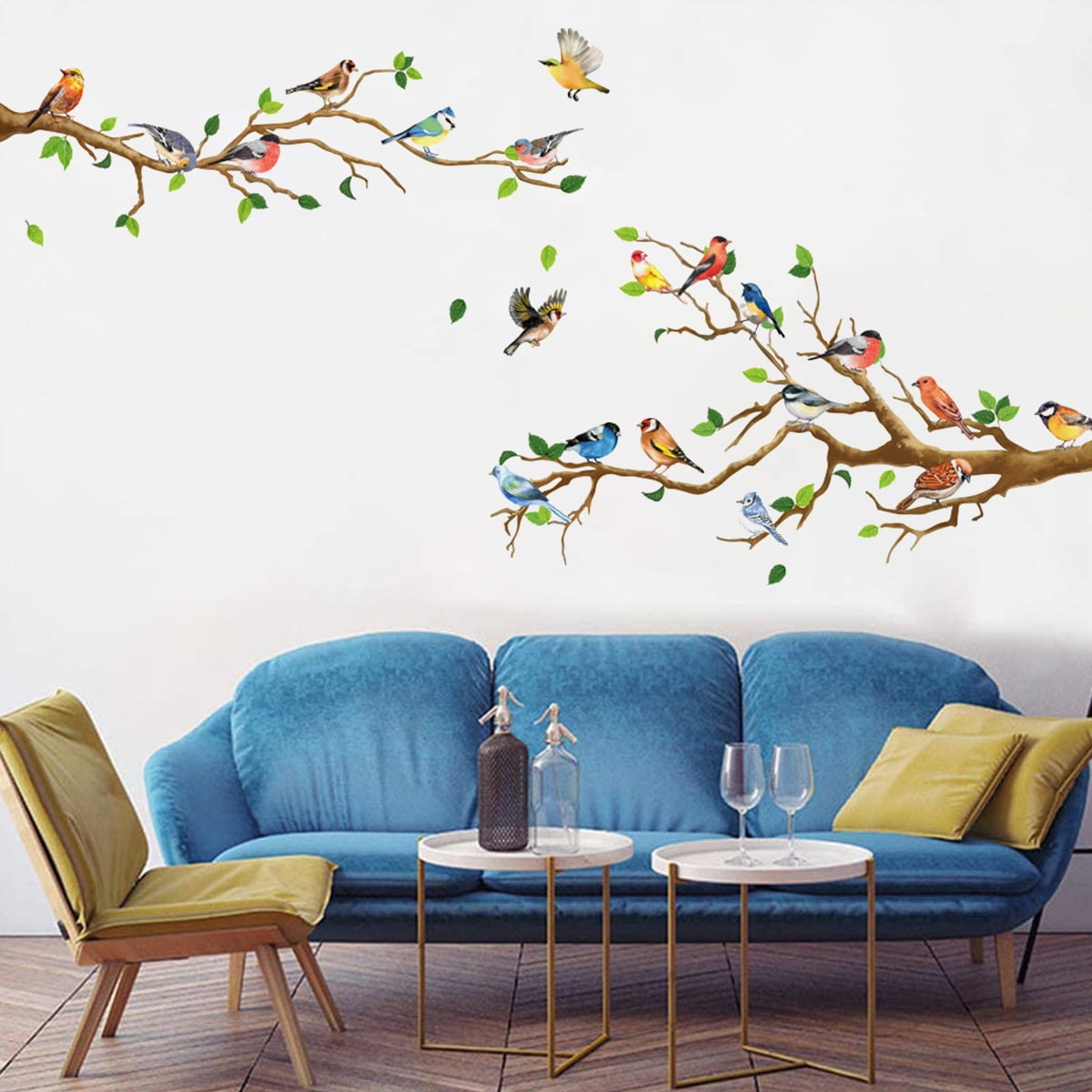 Protoiya Wall Stickers, White Peach Blossm Flowers Black Tree Branch ...