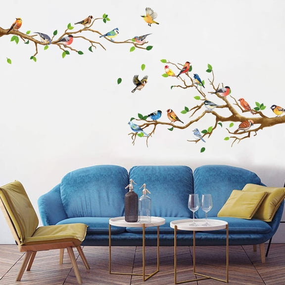 Protoiya Wall Stickers, White Peach Blossm Flowers Black Tree Branch Flying Birds Wall Stickers Removable DIY Wall Art Decor Decals Murals for Kids Girls Nursery Bedroom Living Room