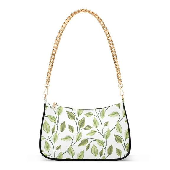 Womens Chain Shoulder Bag Abstract Leaves Classic Tote Handbags Fashion Clutch Hobo Purse with Zipper for Travel Casual