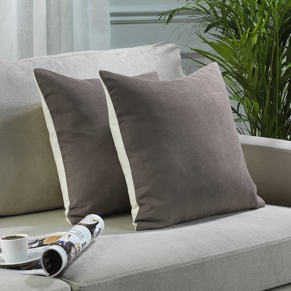 3S Brother's Solid Mix and Match Cushion Cover with 2 Color Combination Pillowcase with Invisible Zipper Set of 2 Pieces for Chair Couch Bedroom & Livingroom Décor 20"x20" Cream-Light Brown
