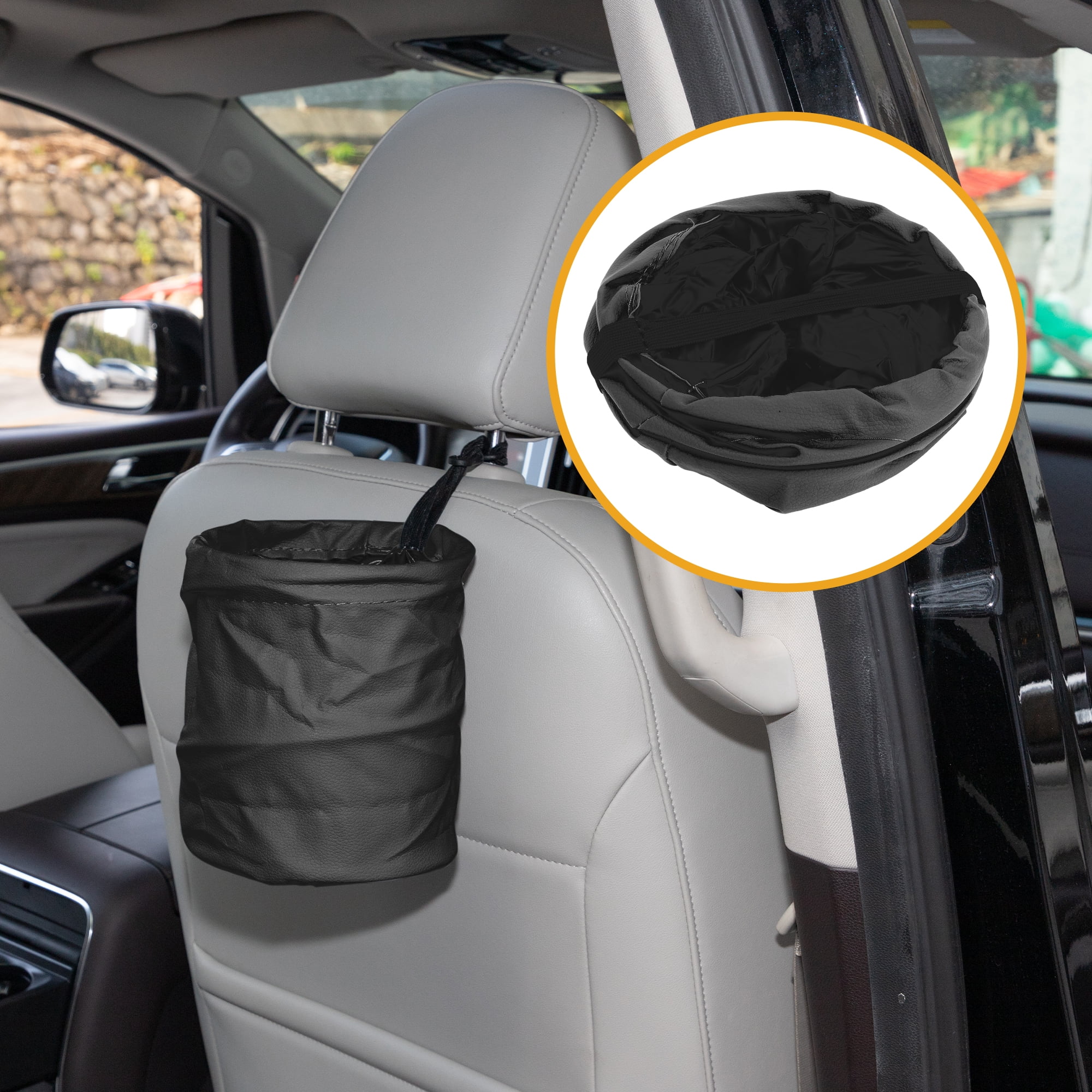 Unique Bargains Car Trash Can Auto Trash Bin Hanging Folding 5.9"x7.1" Black