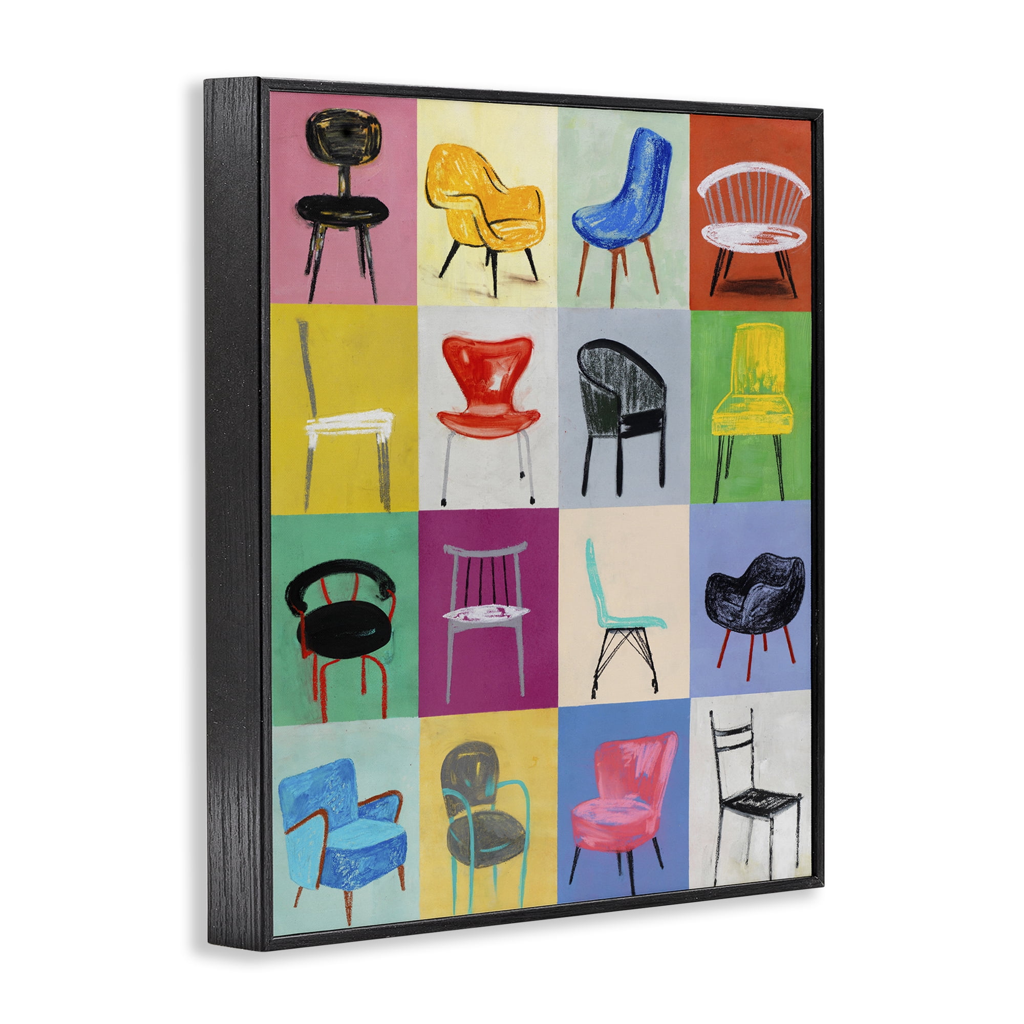 Stupell Industries Bright Modern Chairs Animals & Insects Painting Black Framed Art Print Wall Art, 11 x 14