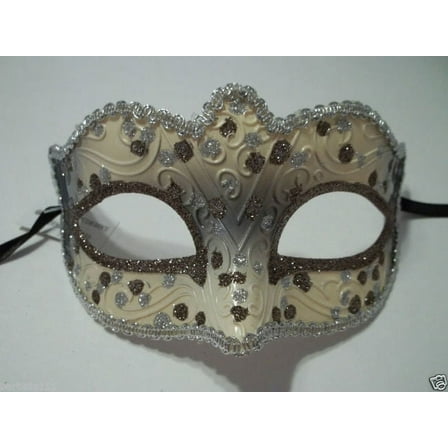 White Silver Brown Small Venetian Masquerade Mardi Gras Mask