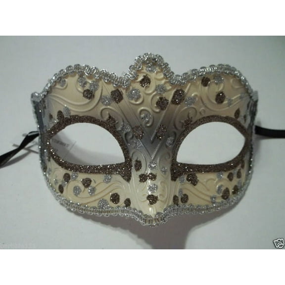 White Silver Brown Small Venetian Masquerade Mardi Gras Mask