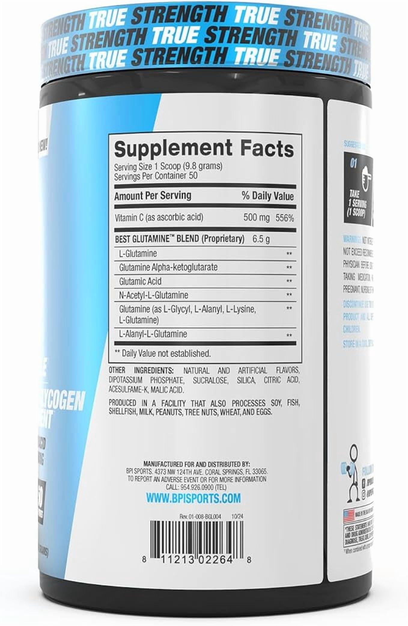 BPI Sports Best Glutamine L-Glutamine Powder for Muscle Recovery, Gut Health & Immune Support, Lime Sherbet, 14.1 oz (50 Servings)