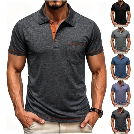Oalirro Men s Short Sleeve Breathable Shirts Cotton Slim Fit Solid Casual Summer Button Collared Golf Shirt