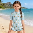 thumbnail image 2 of DHFJKG Girls One Piece Swimsuit Stretchy Swimwear For Toddler Kids Cute Bunny Printed Short Sleeve Half Zip Bathing Suit 0-8Y Versatile Beachwear, 2 of 4