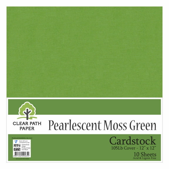 Pearlescent Moss Green Cardstock - 12 x 12 inch - 105Lb Cover - 10 Sheets - Clear Path Paper