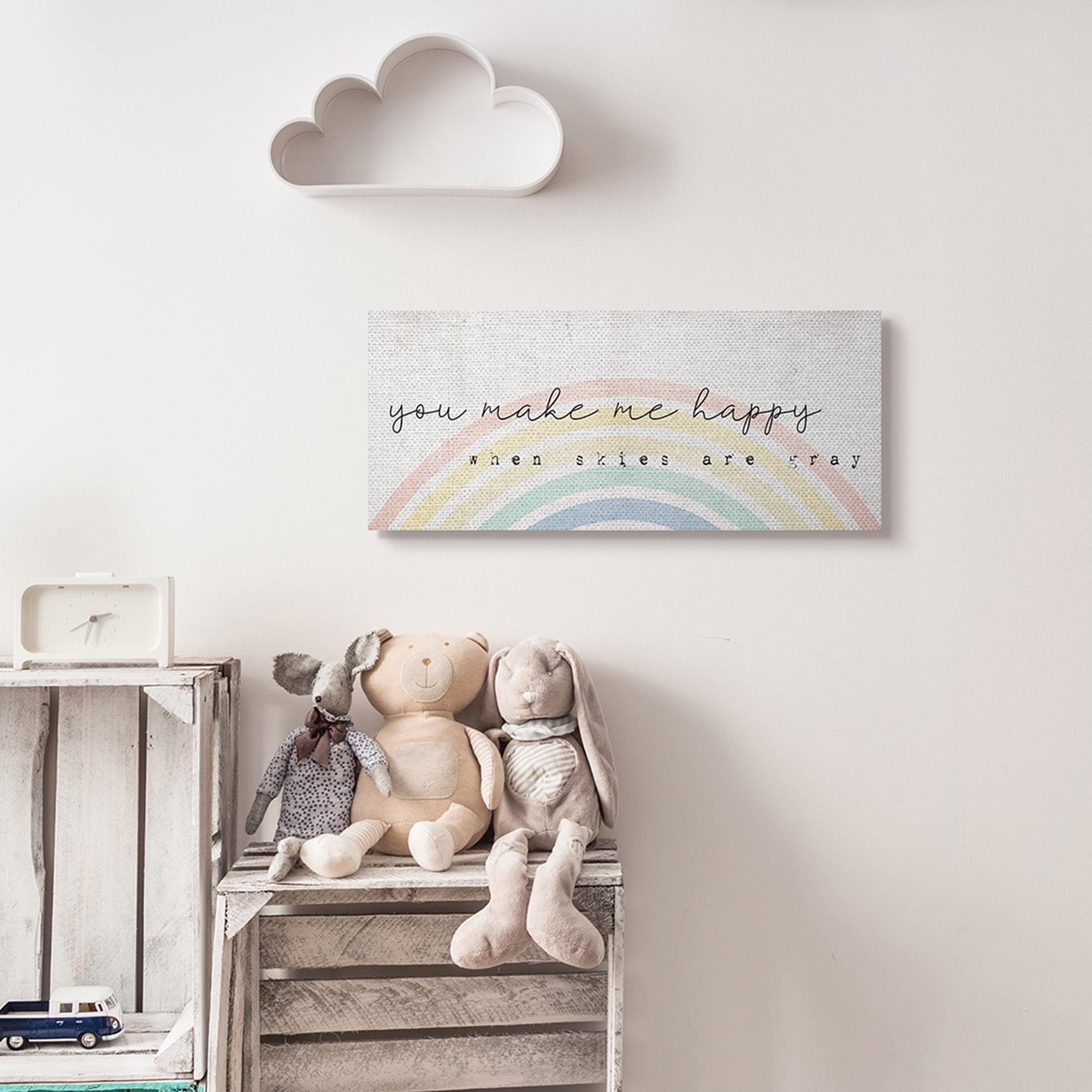Stupell Industries You Make Me Happy Quote Rustic Rainbow Arches Canvas Wall Art, 10 x 24, Design by Daphne Polselli