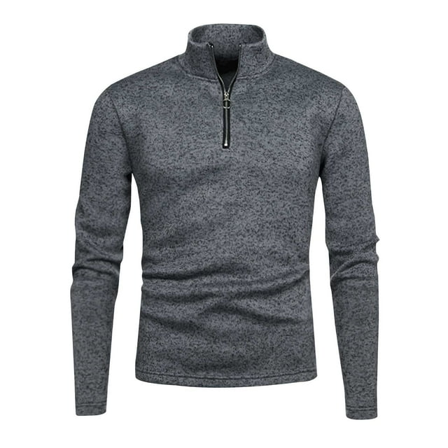 pstuiky camisa de manga larga para hombre, Suéter de manga larga con cuello alto y cremallera de color liso para hombre Tops casuales para hombres xl