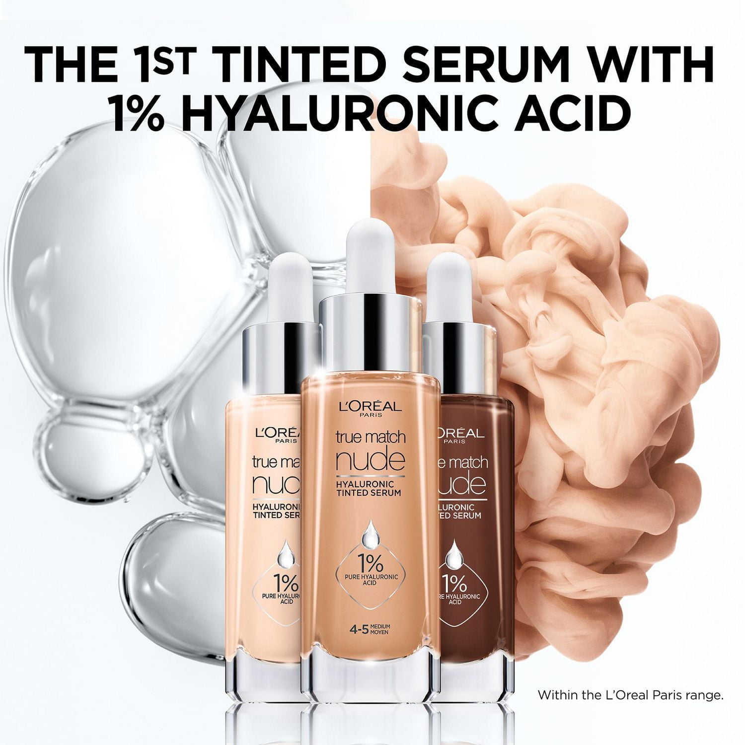 L’Oréal Paris True Match Nude Tinted Serum with 1% Hyaluronic Acid, Hyaluronic Acid Infused