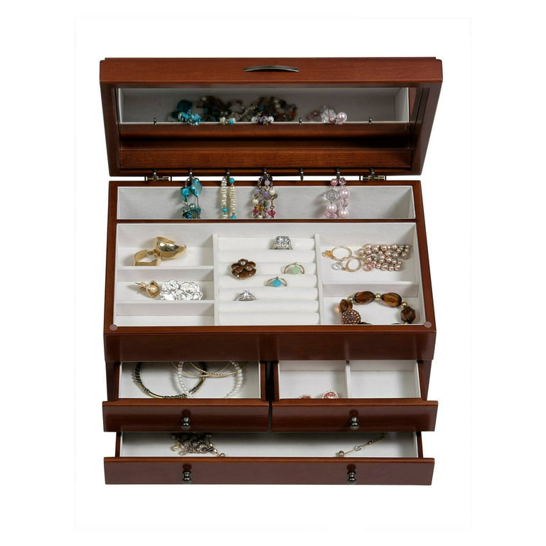 Wooden Jewelry Box with Glass Cover Earring Bracelet Necklace Organizer Case  in Walnut