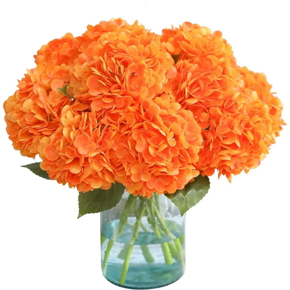 Orange Hydrangea Artificial Flowers Silk Flowers Fake Hydrangeas Real Touch Hydrangea Flowers for Wedding Party Office Home Decor (Orange)