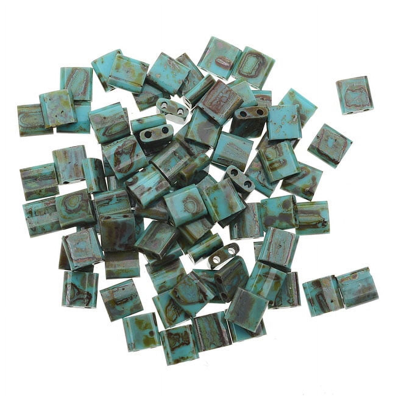 Miyuki Tila 2 Hole Square Beads 5mm - Matte Seafoam Green Picasso 7.2 Grams